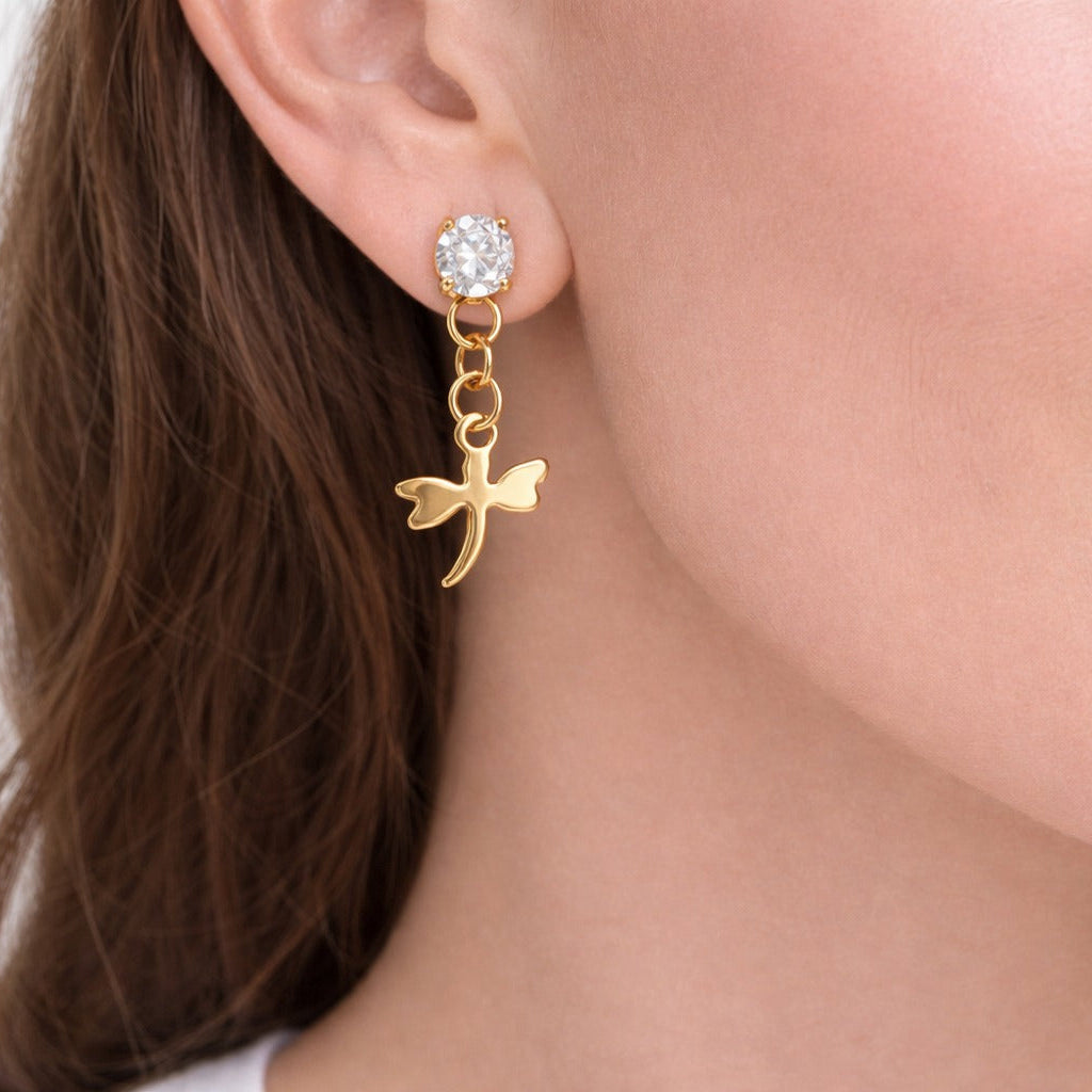 Broqueles Libélula Brillante en Oro Laminado