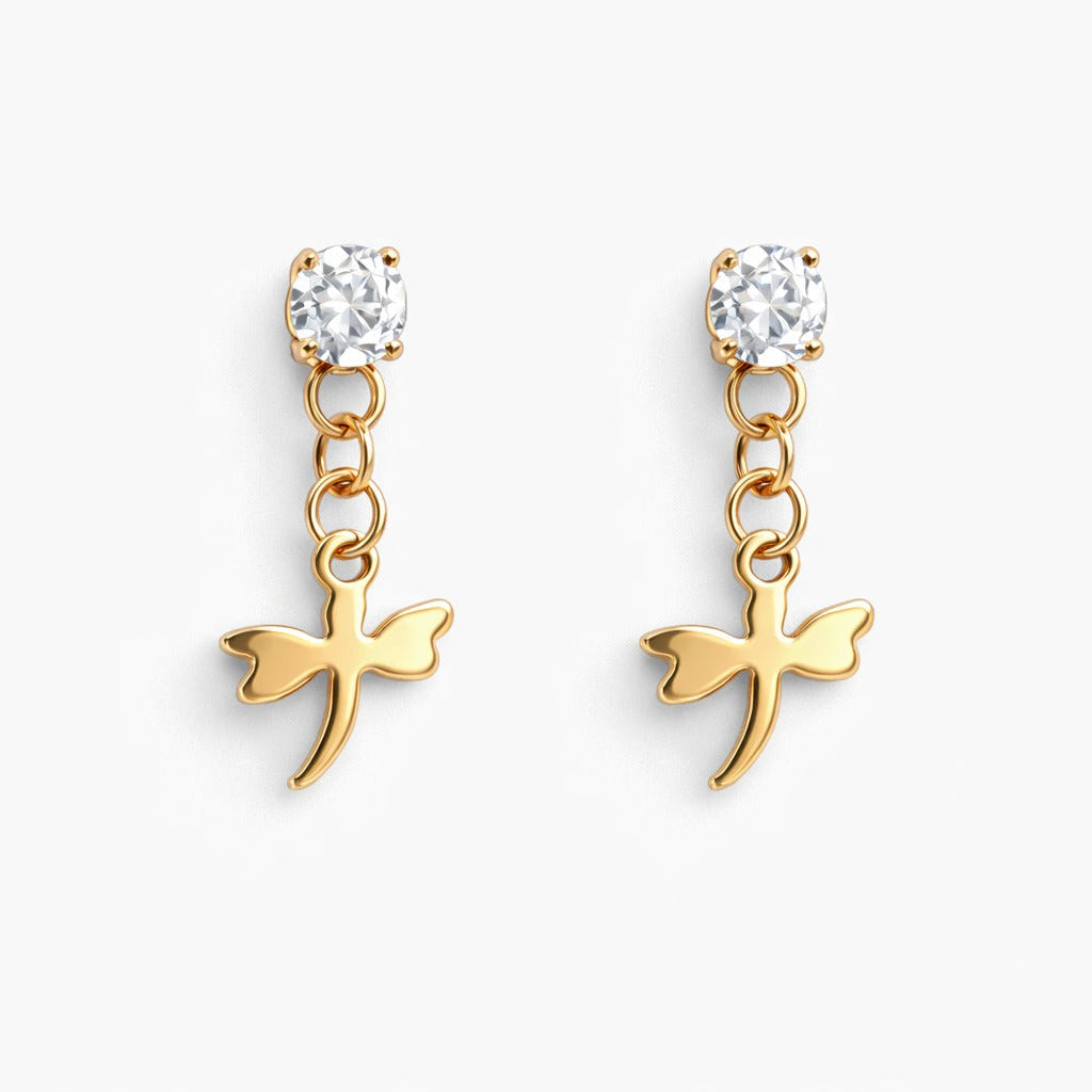 Broqueles Libélula Brillante en Oro Laminado