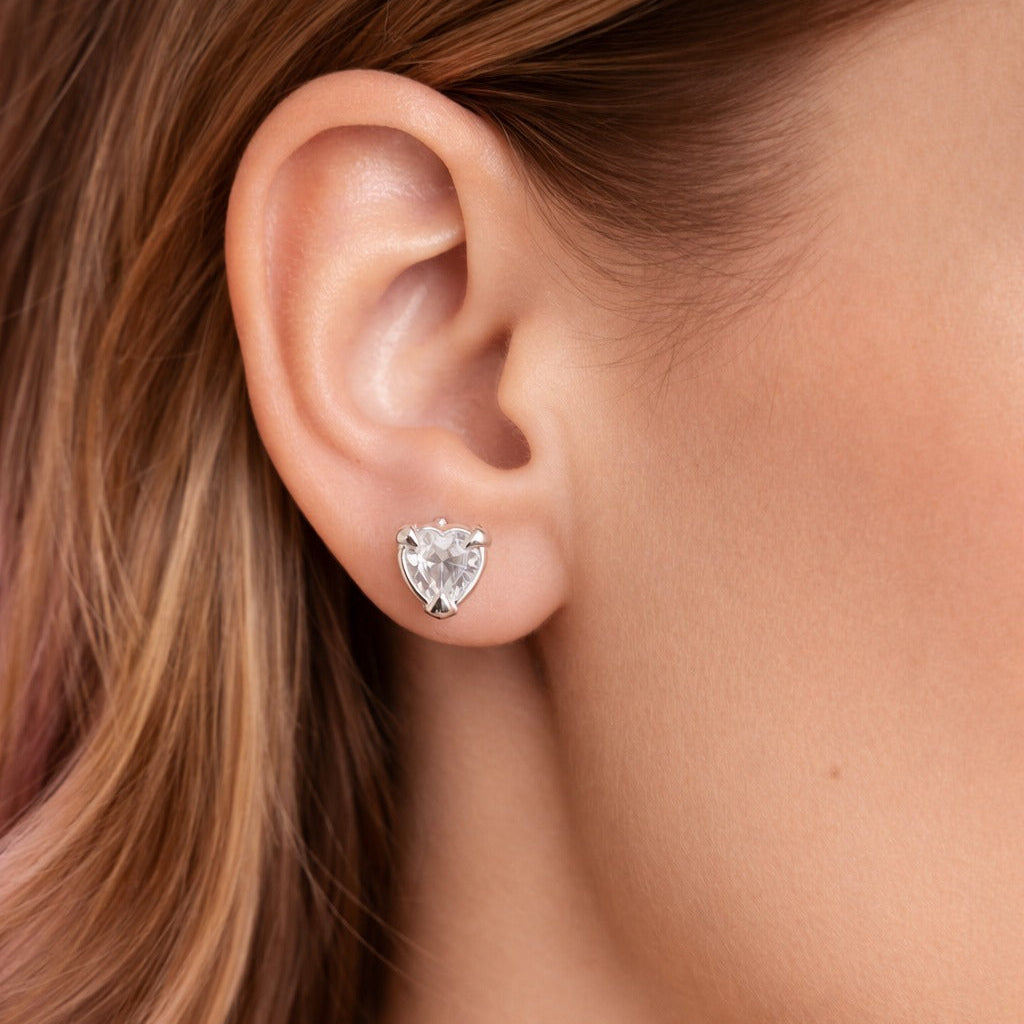 Broqueles Corazón de Cristal en Plata .925