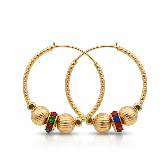 Arracadas con Esferas Texturizadas y Cristales Multicolor