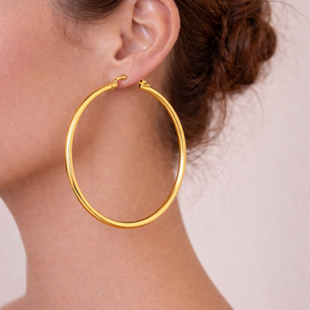 Arracadas de Oro Laminado de 18K - Diseño de Aro Liso "Extra Large"